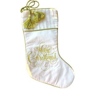 Ivory and Gold Plush Christmas Stocking "Merry Christmas "